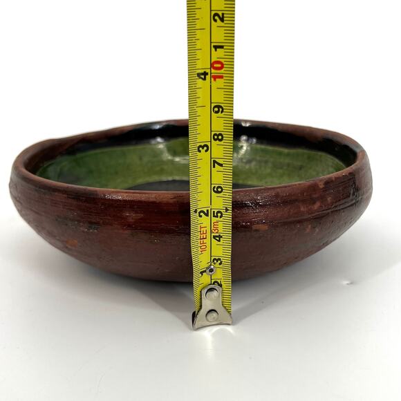 Vintage Patamban Michoacan Green Bowl Redware Pottery Mexico Folk Art - Picture 5 of 6